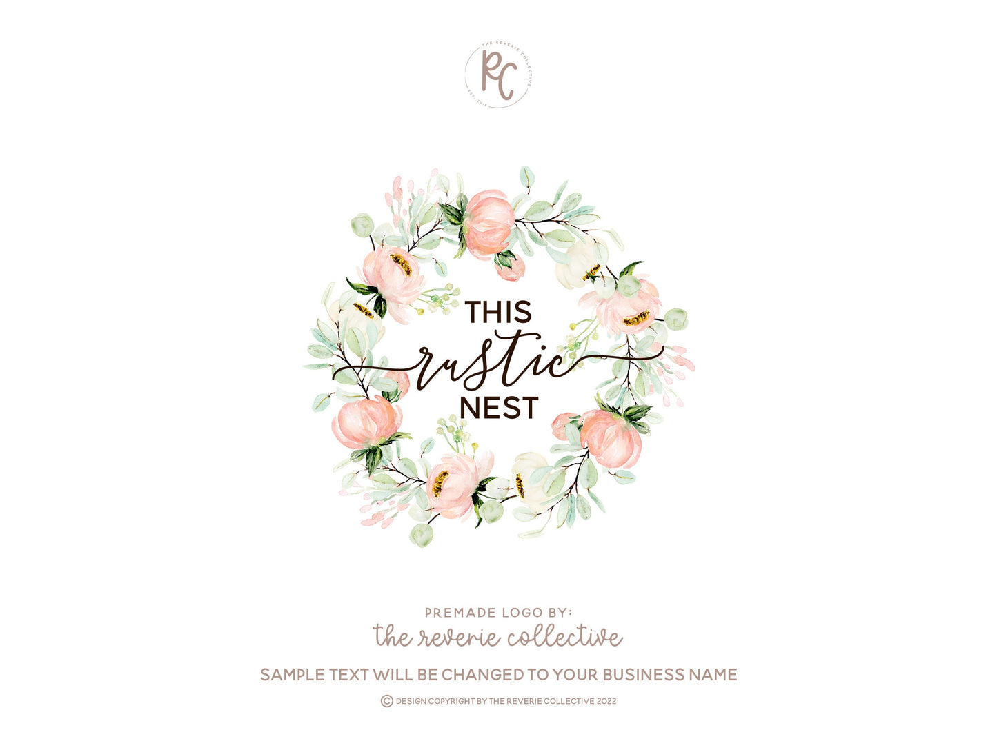 This Rustic Nest | Premade Logo Design | Wreath, Shabby Chic, Florist, Floral, Peony
