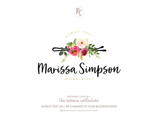 Marissa Simpson | Premade Logo Design | Watercolor Floral, Bobby Pin, Hair Clip
