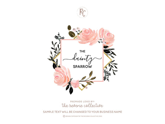 The Dainty Sparrow | Premade Logo Design | Watercolor Floral, Geometric Frame, Florist