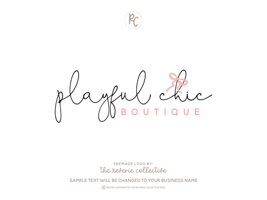 Playful Chic | Premade Logo Design | Pink Bow, Fashion, Girly, Feminine