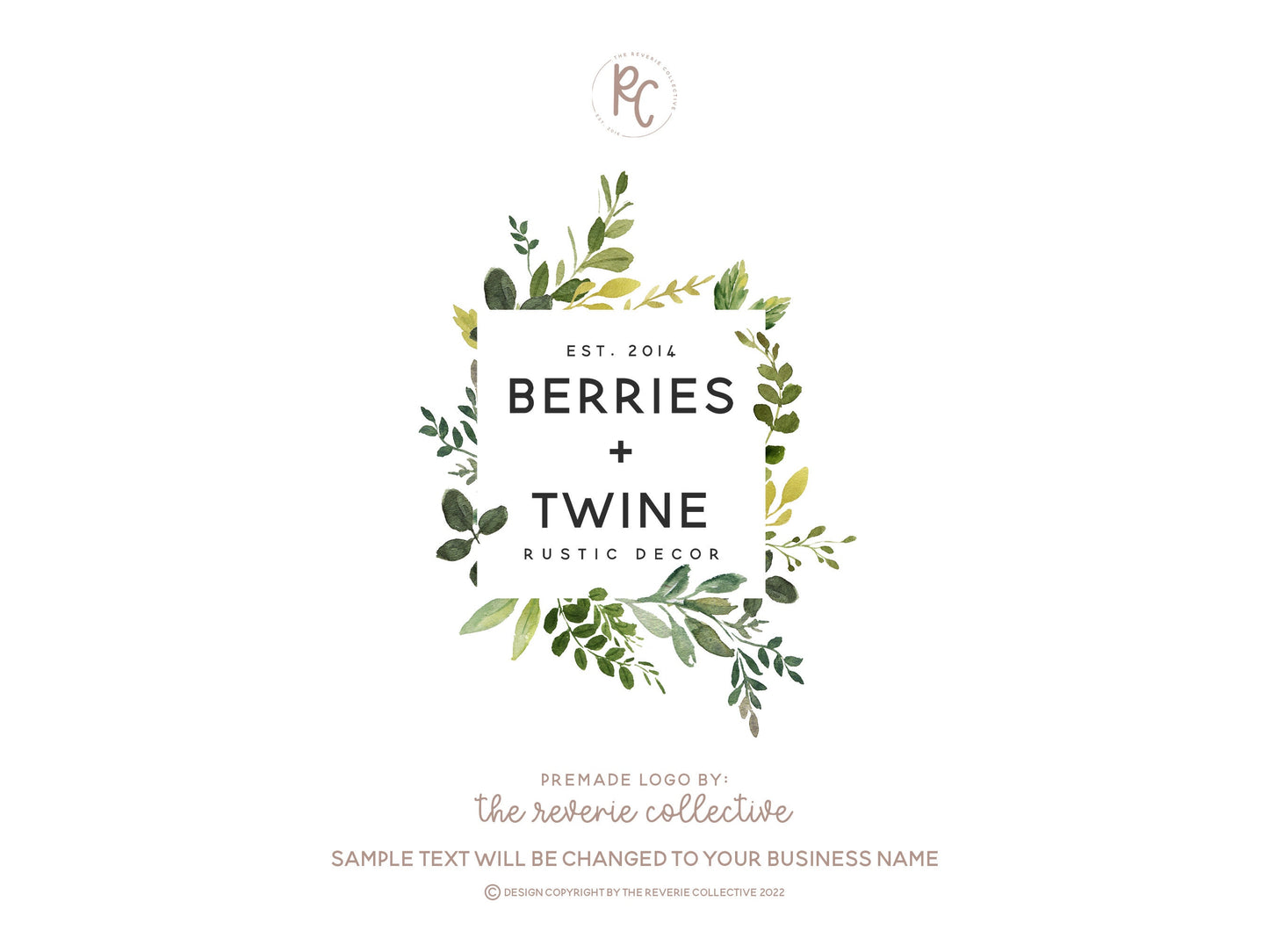 Berries + Twine | Premade Logo Design | Watercolor, Greenery, Nature, Farmhouse