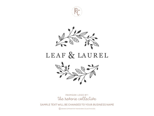 Leaf & Laurel | Premade Logo Design | Rustic, Wreath, Farmhouse, Branch