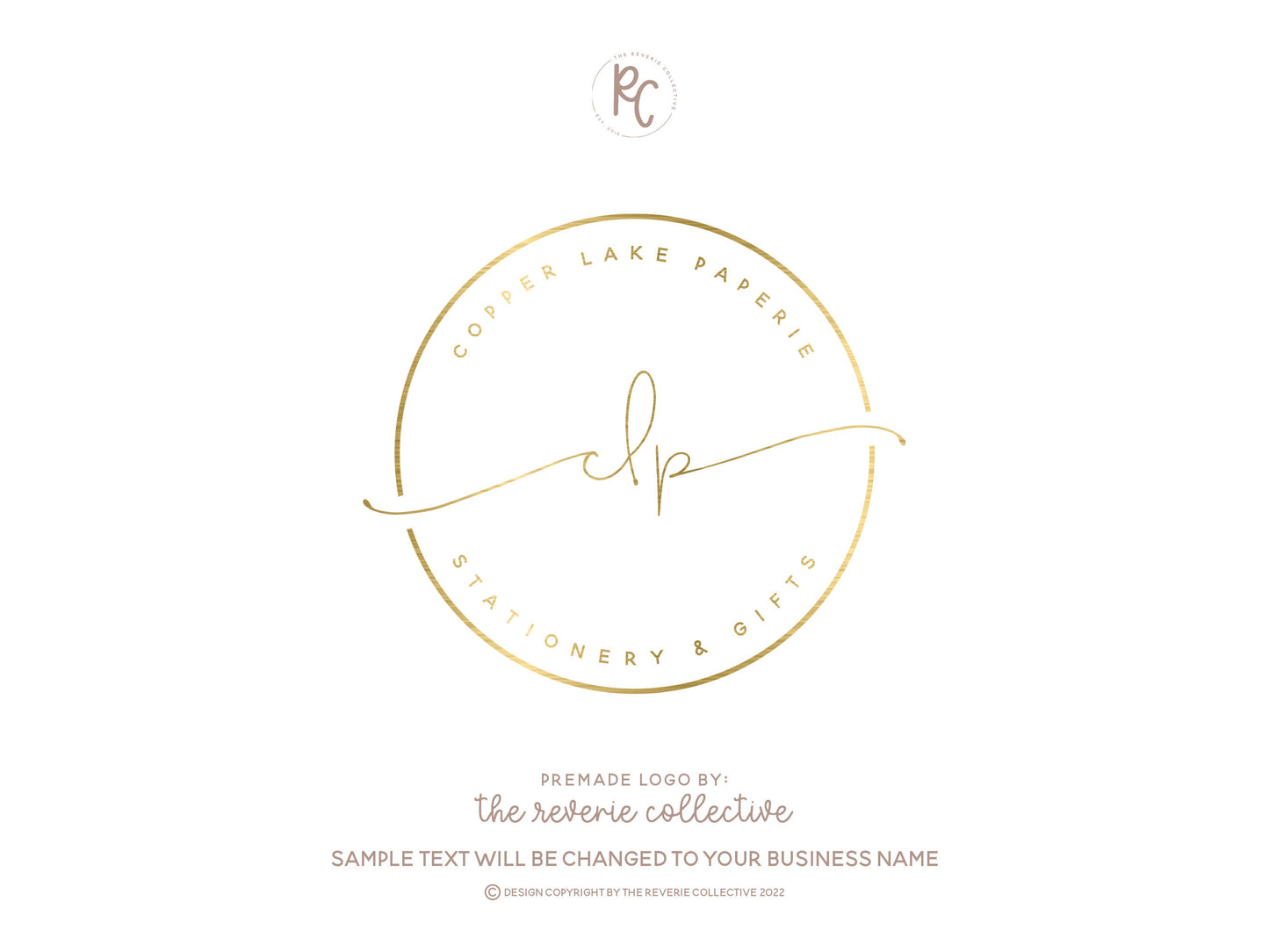 Copper Lake Paperie | Premade Logo Design | Round Circle, Gold Foil, Monogram