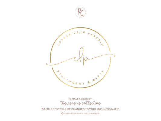 Copper Lake Paperie | Premade Logo Design | Round Circle, Gold Foil, Monogram