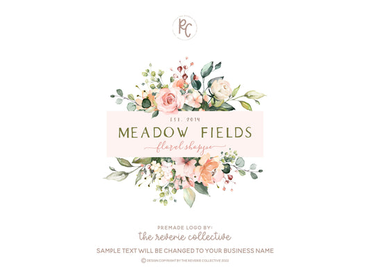 Meadow Fields | Premade Logo Design | Floral Frame, Wreath, Shabby Chic, Farmhouse