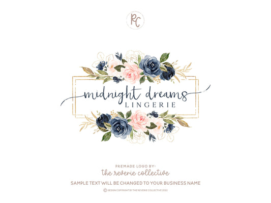 Midnight Dreams | Premade Logo Design | Watercolor Floral, Geometric, Florist, Farmhouse