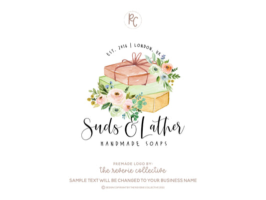 Suds & Lather | Premade Logo Design | Soap, Spa, Bath, Skincare, Floral, Beauty