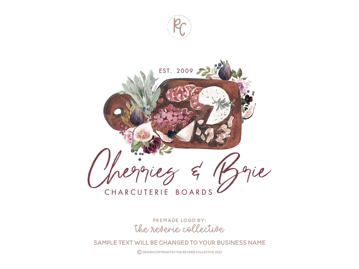 Cherries & Brie | Premade Logo Design | Charcuterie, Cheese Board, Food, Catering