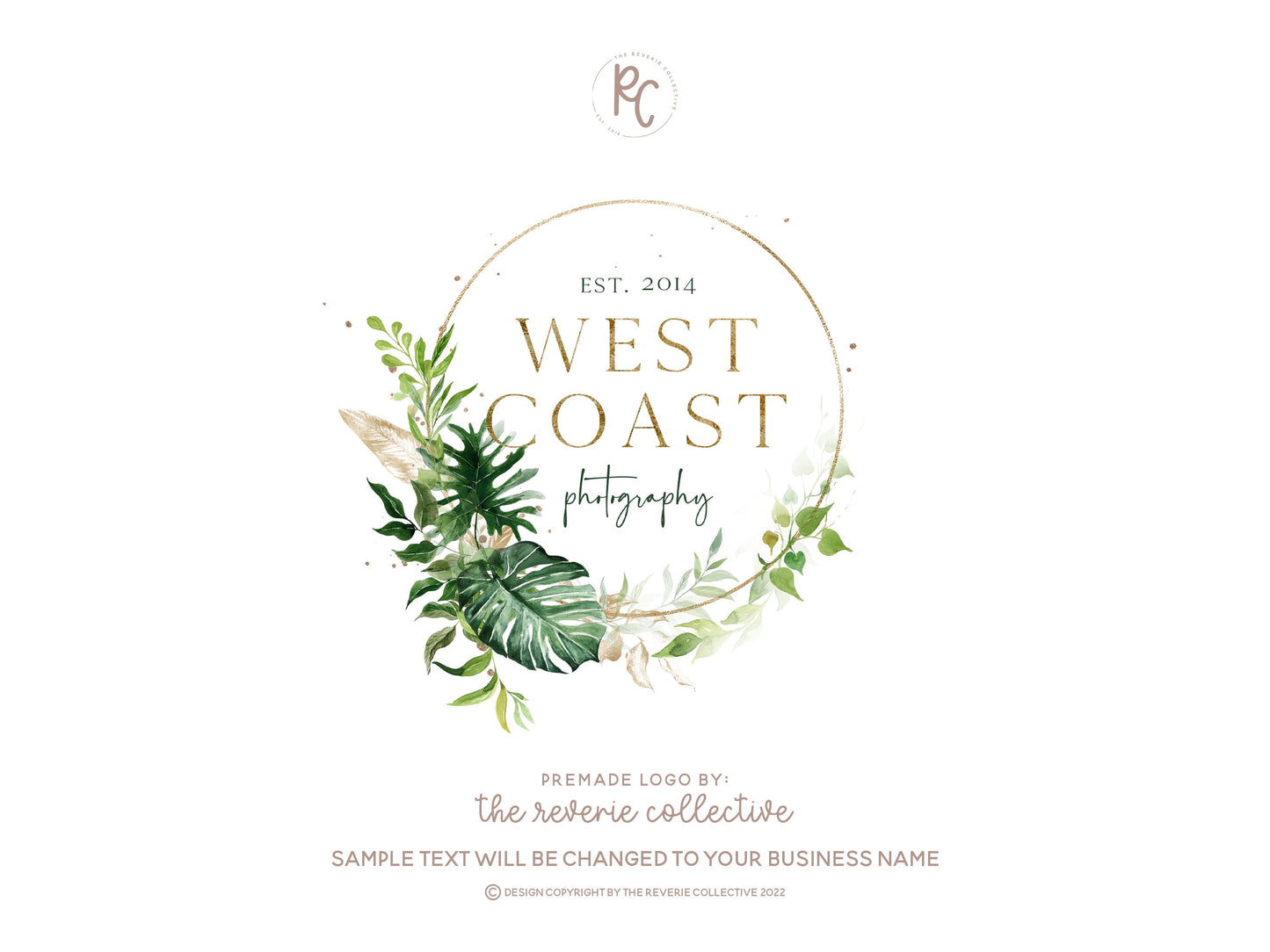 West Coast | Premade Logo Design | Wreath, Palm Frond, Greenery, Art Deco, Botanical