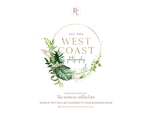 West Coast | Premade Logo Design | Wreath, Palm Frond, Greenery, Art Deco, Botanical