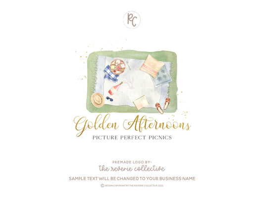 Golden Afternoons | Premade Logo Design | Picnic, Charcuterie, Cheese Board, Outdoors