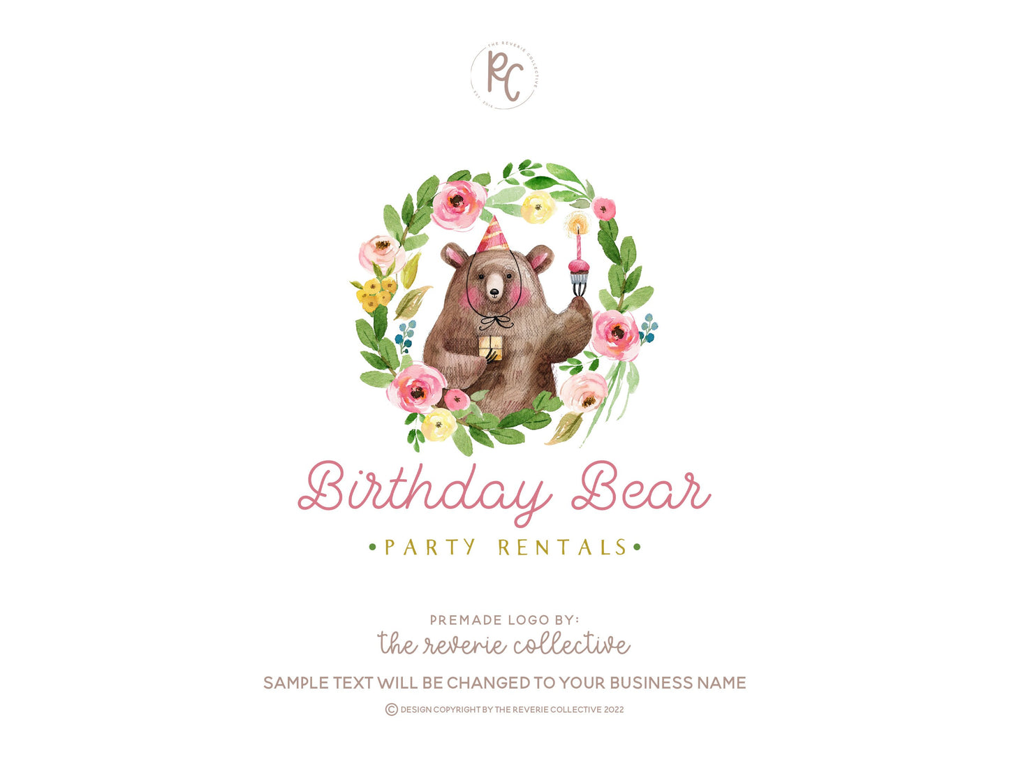Birthday Bear | Premade Logo Design | Party, Whimsical, Children's