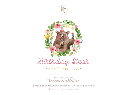 Birthday Bear | Premade Logo Design | Party, Whimsical, Children's