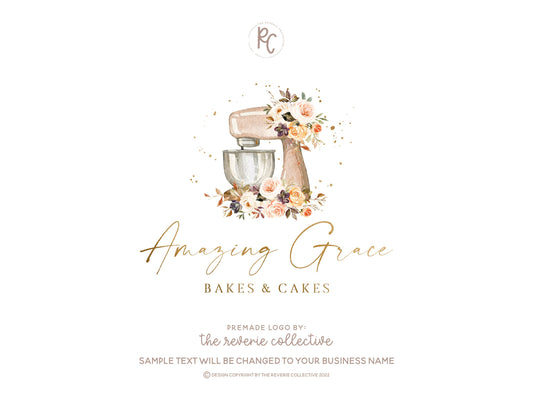 Amazing Grace | Premade Logo Design | Kitchen Mixer, Baking, Autumn, Floral