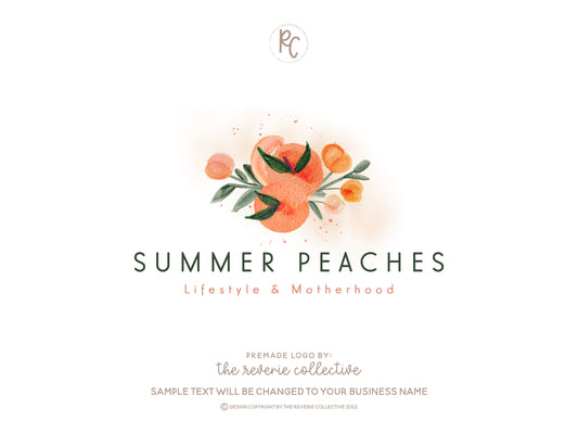 Summer Peaches | Premade Logo Design | Peach, Farmhouse, Watercolor, Citrus Fruit