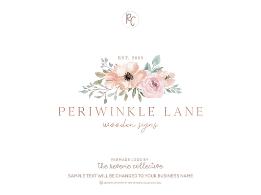 Periwinkle Lane | Premade Logo Design | Watercolor Floral, Pastel, Whimsical, Fantasy