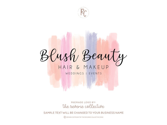 Blush Beauty | Premade Logo Design | Nail Artist, Makeup, Pastel, Brush Strokes