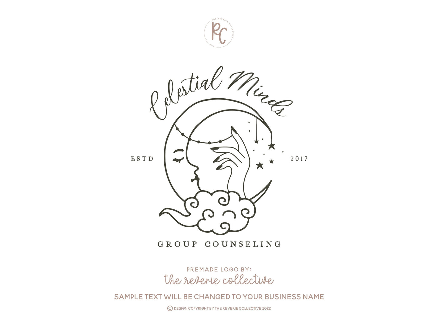 Celestial Minds | Premade Logo Design | Crescent Moon, Modern Boho, Line Art