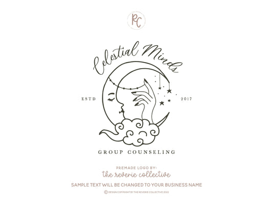 Celestial Minds | Premade Logo Design | Crescent Moon, Modern Boho, Line Art