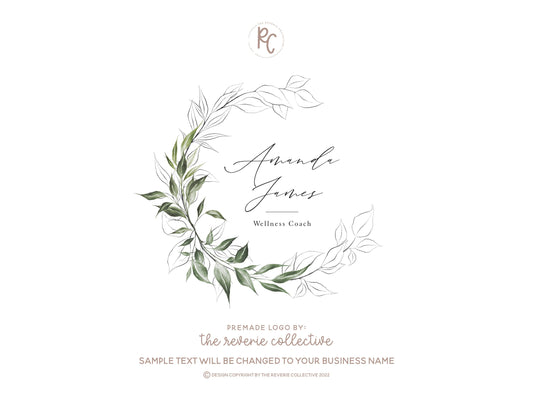Amanda James | Premade Logo Design | Fine Art, Botanical, Pencil Sketch, Branch Wreath