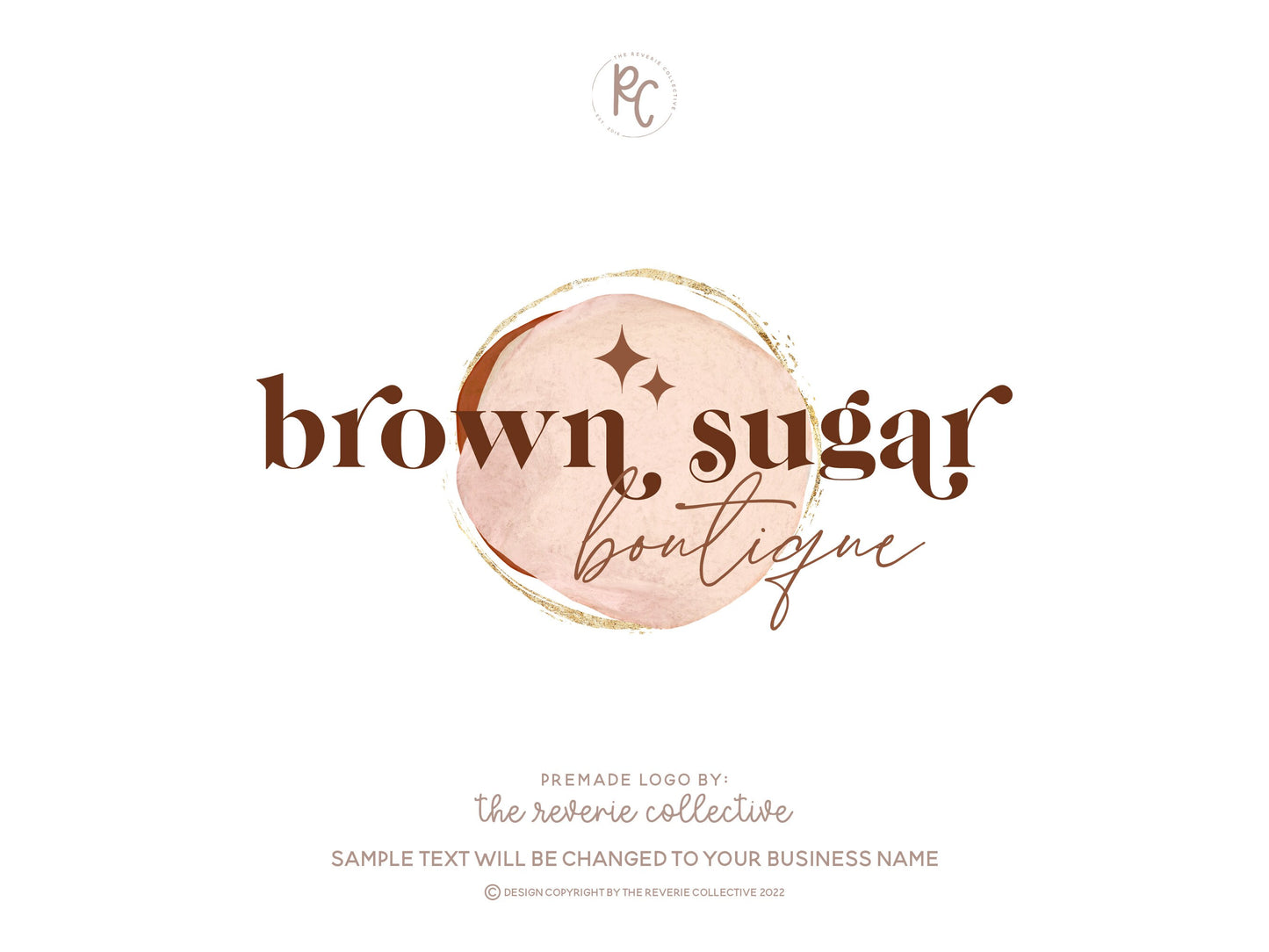 Brown Sugar | Premade Logo Design | Retro, Bohemian, Neutral, Sparkle, Abstract Boho