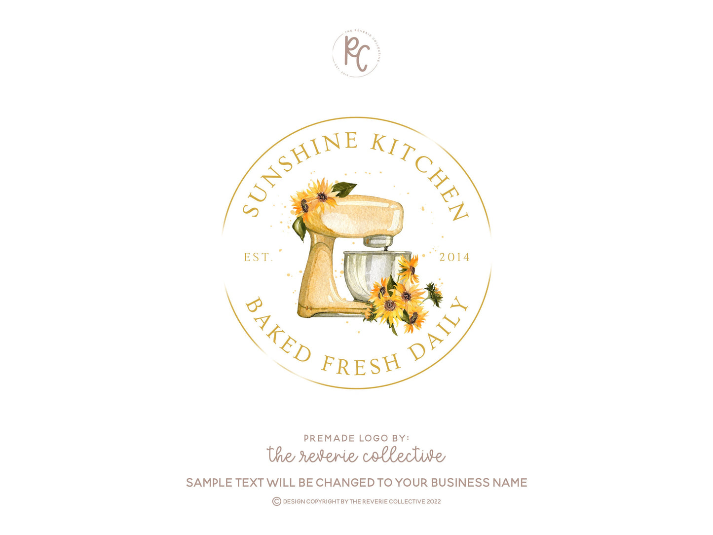 Sunshine Kitchen | Premade Logo Design | Mixer, Bakery, Sunflower, Baking, Farmhouse