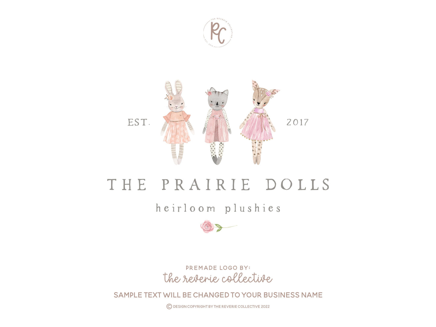 The Prairie Dolls | Premade Logo Design | Bunny, Deer, Cat, Rag Dolls