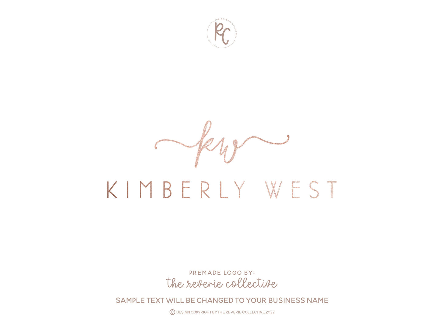 Kimberly West | Premade Logo Design | Monogram, Rose Gold, Modern, Elegant