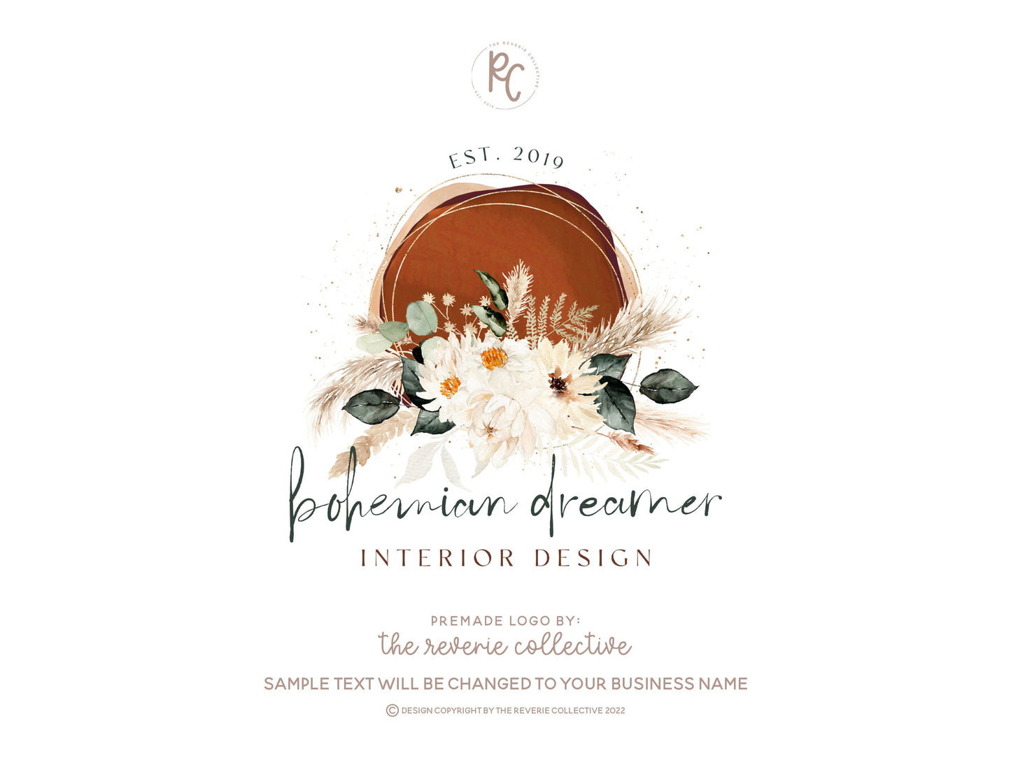 Bohemian Dreamer | Premade Logo Design | Boho, Pampas Grass, Daisy