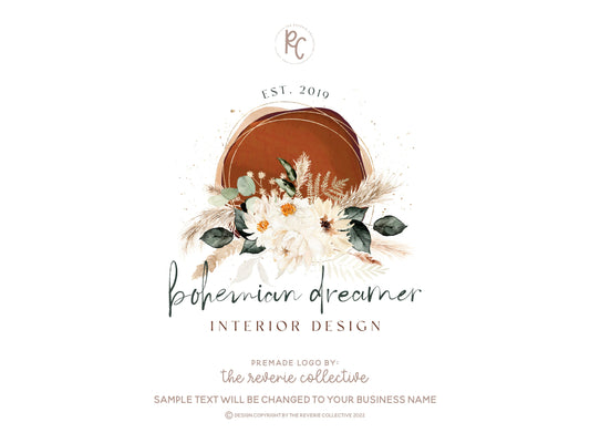Bohemian Dreamer | Premade Logo Design | Boho, Pampas Grass, Daisy