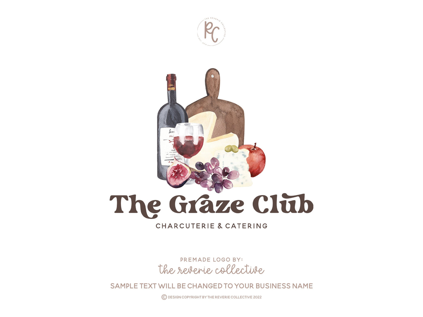 The Graze Club | Premade Logo Design | Charcuterie Board, Wine, Brie Cheese