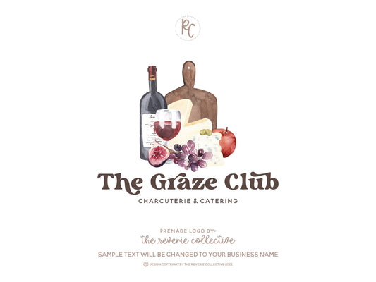 The Graze Club | Premade Logo Design | Charcuterie Board, Wine, Brie Cheese