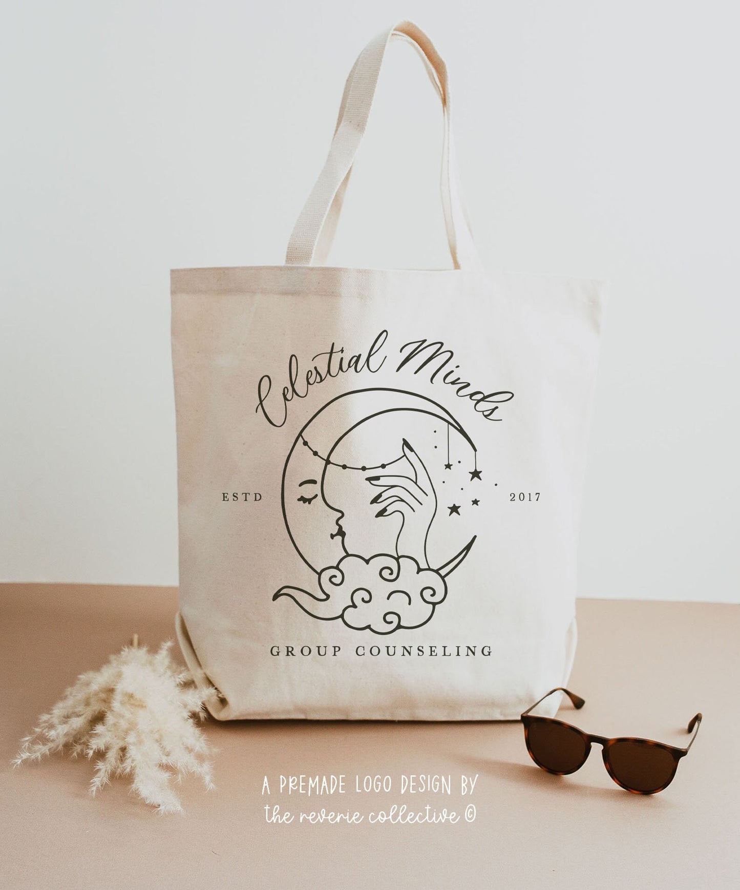 Celestial Minds | Premade Logo Design | Crescent Moon, Modern Boho, Line Art