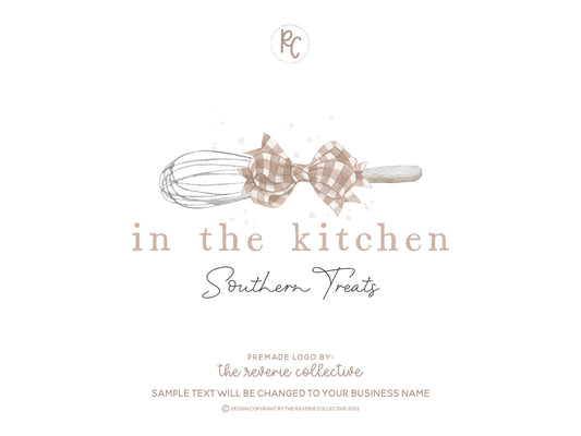 In The Kitchen | Premade Logo Design | Whisk, Plaid Bow, Kitchen, Southern, Farmhouse
