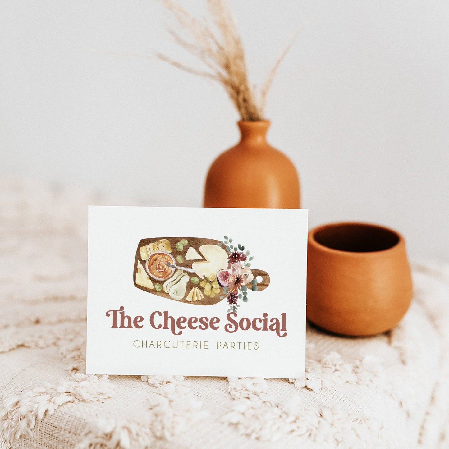 The Cheese Social | Premade Logo Design | Charcuterie Board, Retro, Brie, Olive