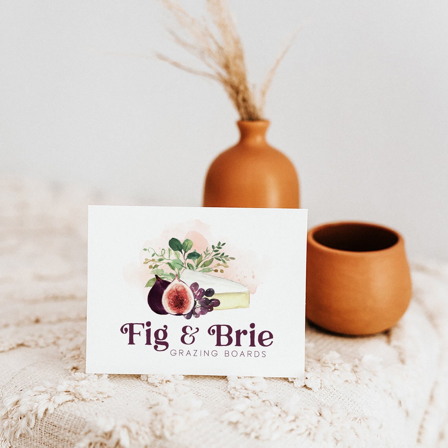 Fig & Brie | Premade Logo Design | Charcuterie, Cheese Logo, Purple Grapes