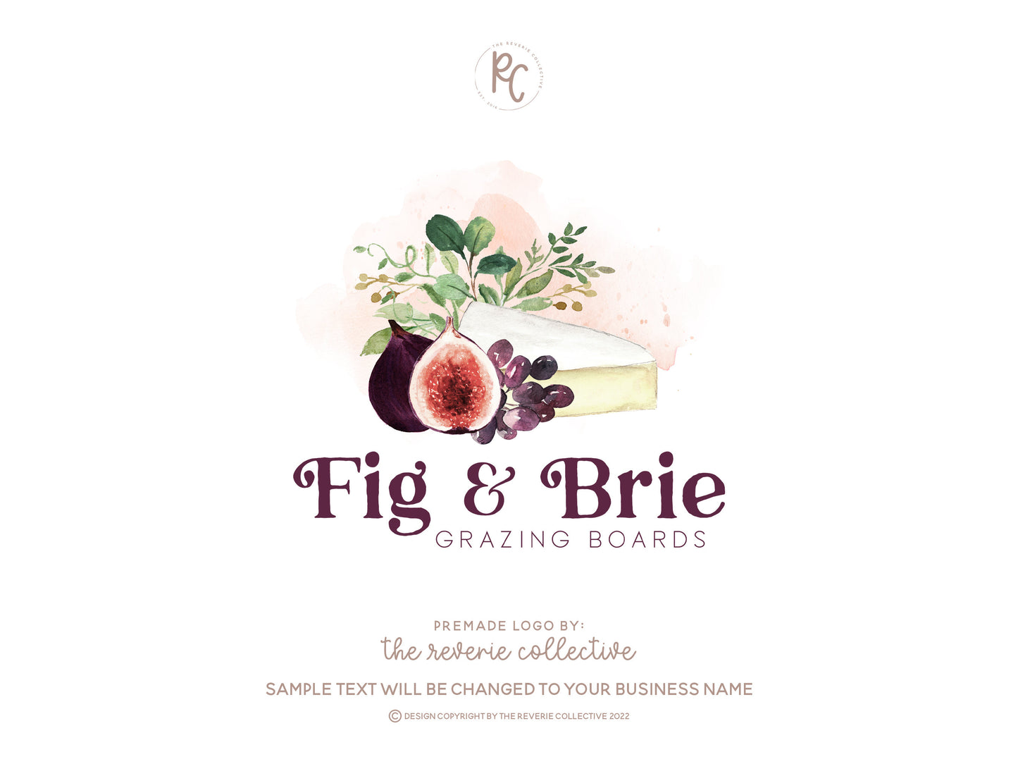 Fig & Brie | Premade Logo Design | Charcuterie, Cheese Logo, Purple Grapes