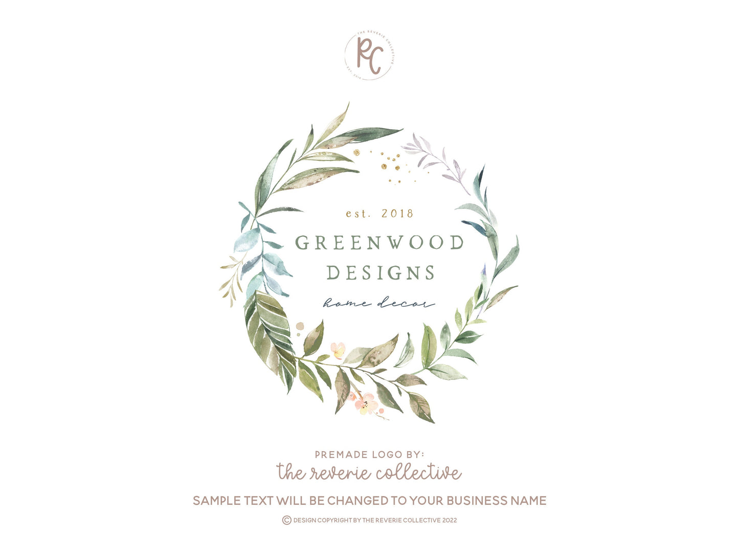 Greenwood Designs | Premade Logo Design | Wreath, Botanical, Watercolor Greenery