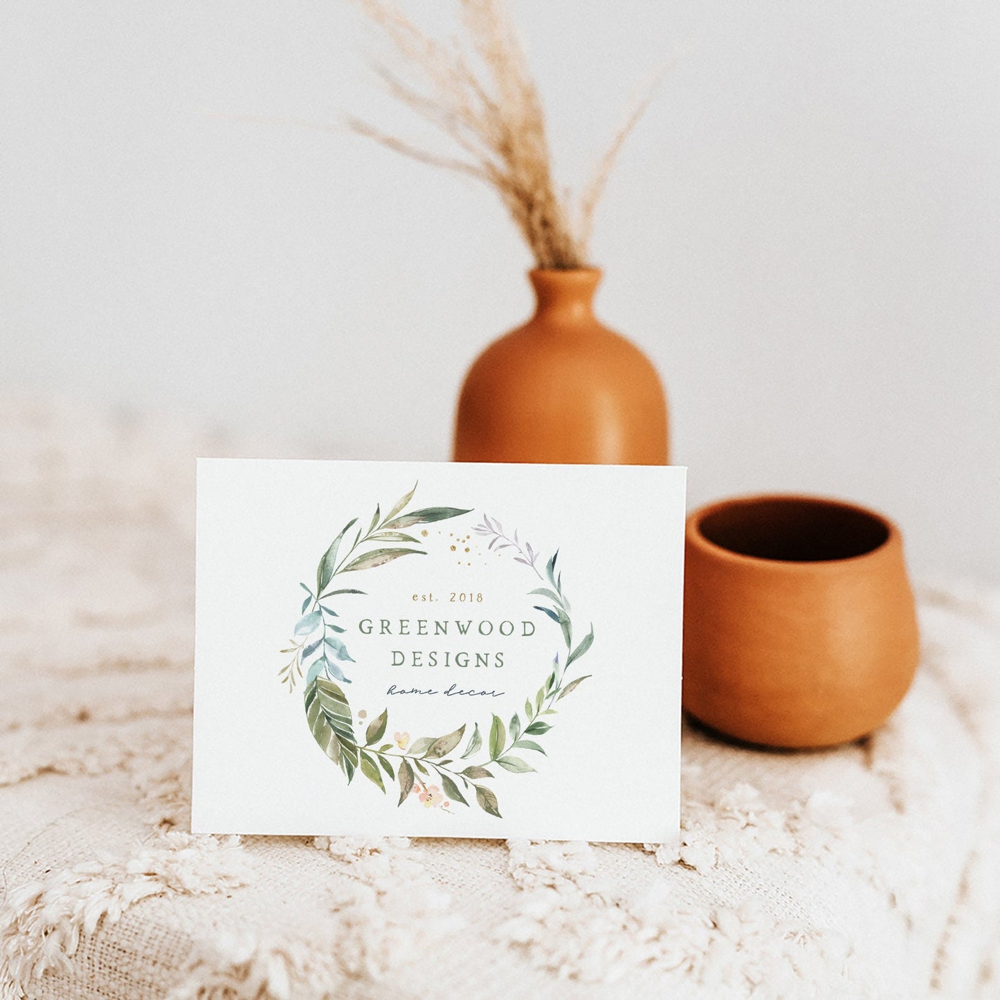 Greenwood Designs | Premade Logo Design | Wreath, Botanical, Watercolor Greenery