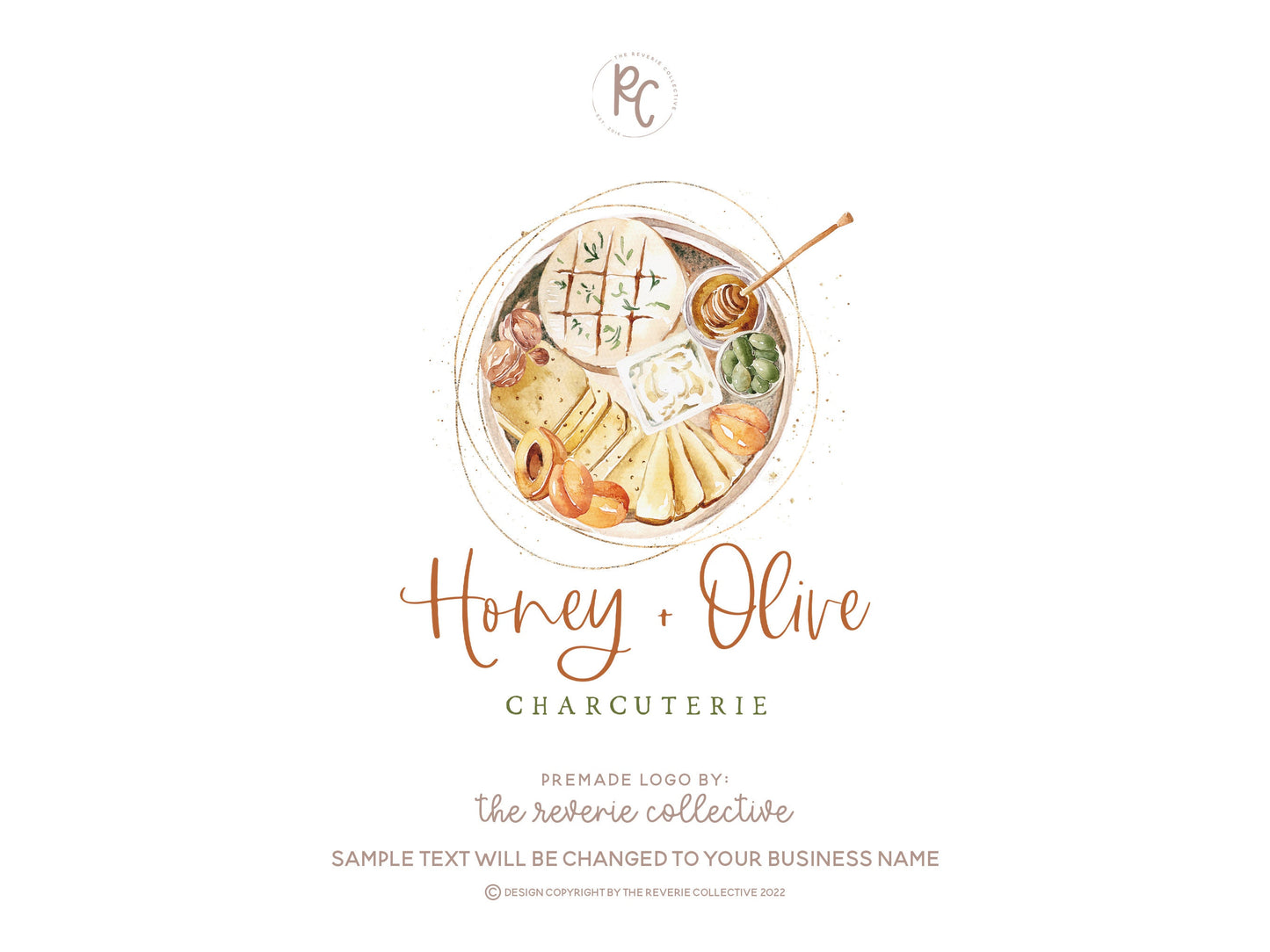 Honey + Olive | Premade Logo Design | Charcuterie, Cheese Board, Brie, Herb