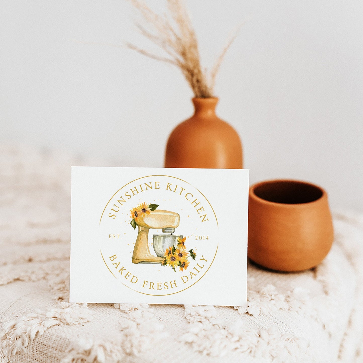 Sunshine Kitchen | Premade Logo Design | Mixer, Bakery, Sunflower, Baking, Farmhouse