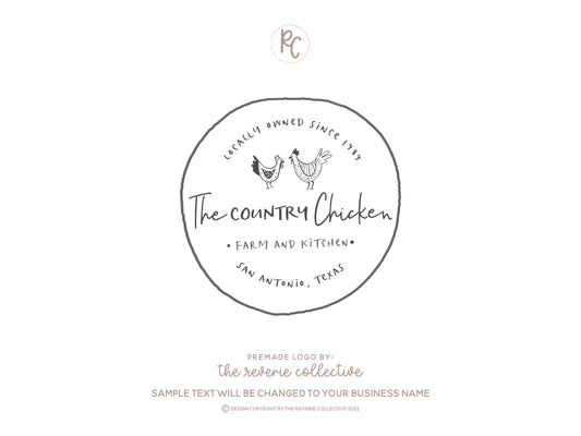 The Country Chicken | Premade Logo Design | Hen, Rustic Farmhouse, Country Farm
