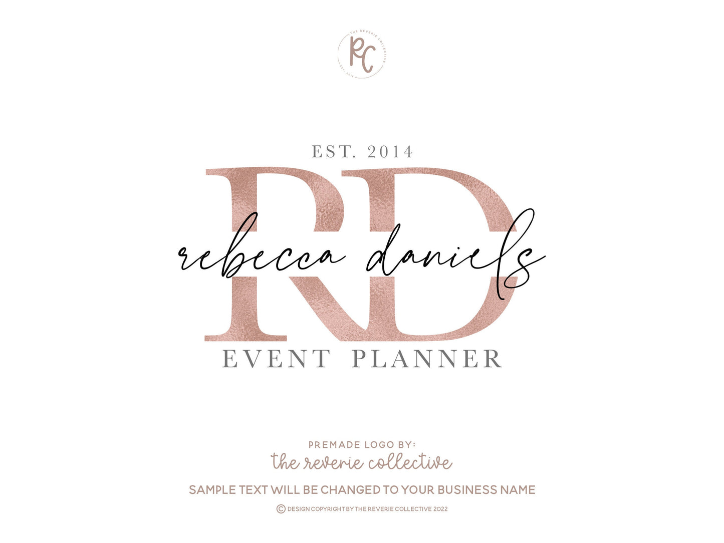 Rebecca Daniels | Premade Logo Design | Rose Gold, Modern, Monogram, Handwritten
