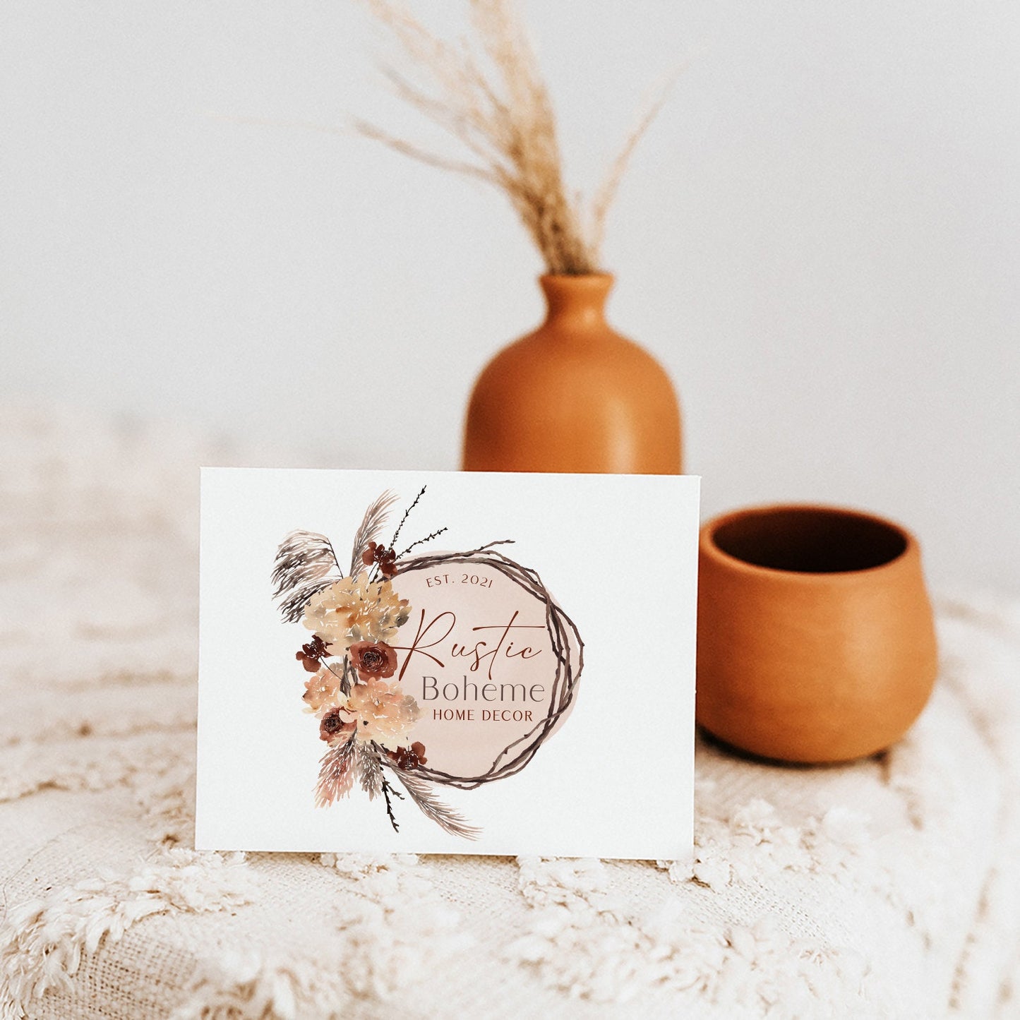 Rustic Boheme | Premade Logo Design | Boho, Pampas Grass, Wood Wreath, Home Decor