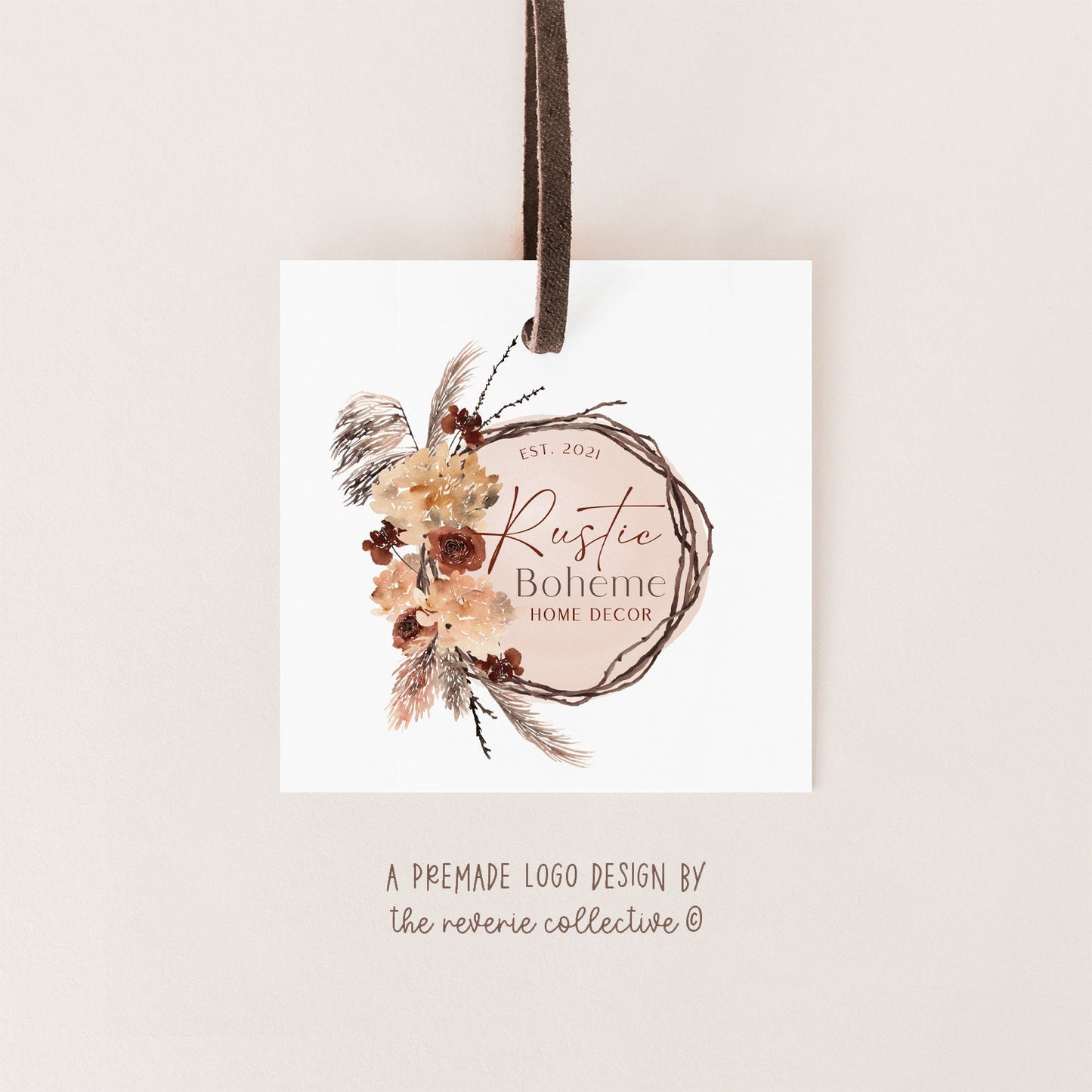 Rustic Boheme | Premade Logo Design | Boho, Pampas Grass, Wood Wreath, Home Decor