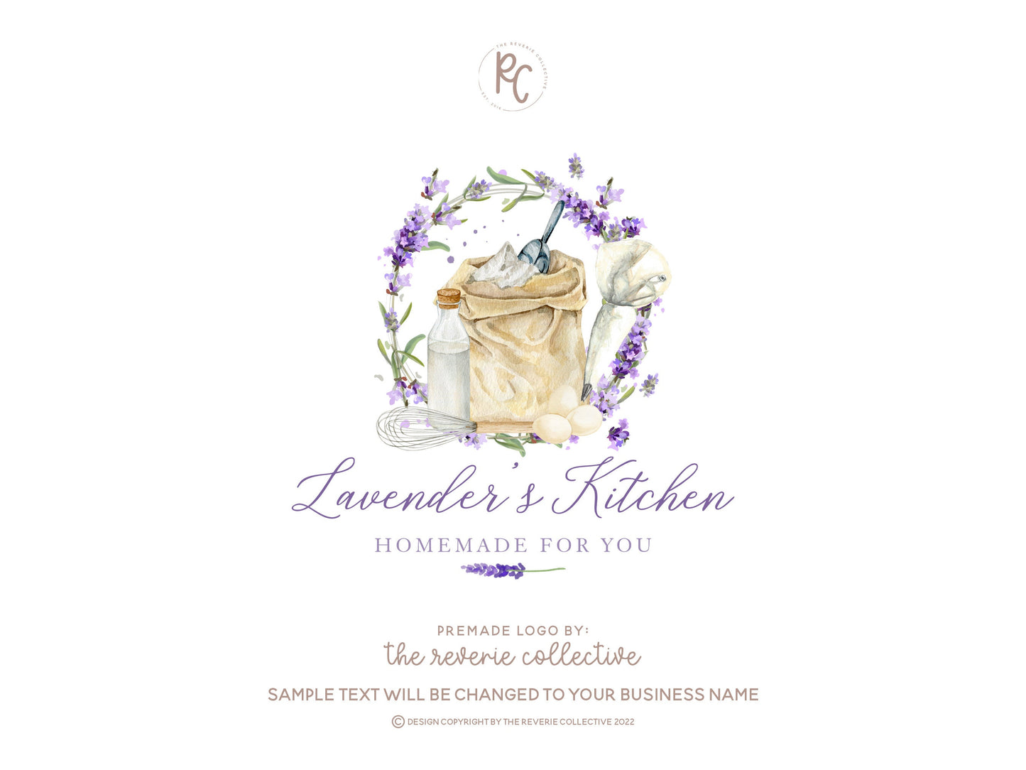 Lavender's Kitchen | Premade Logo Design | Baking, Lavender, Whisk, Flour