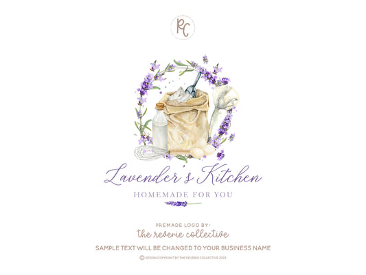 Lavender's Kitchen | Premade Logo Design | Baking, Lavender, Whisk, Flour