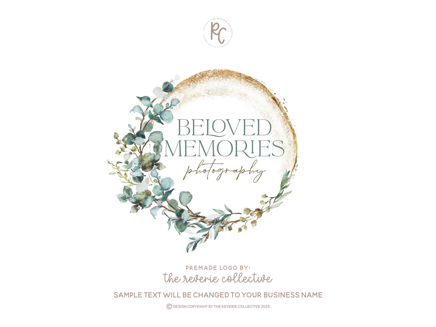 Beloved Memories | Premade Logo Design | Eucalyptus Wreath, Botanical, Farmhouse