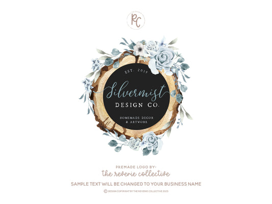 Silvermist Design Co. | Premade Logo Design | Wood Slice, Blue Rose, Chalkboard