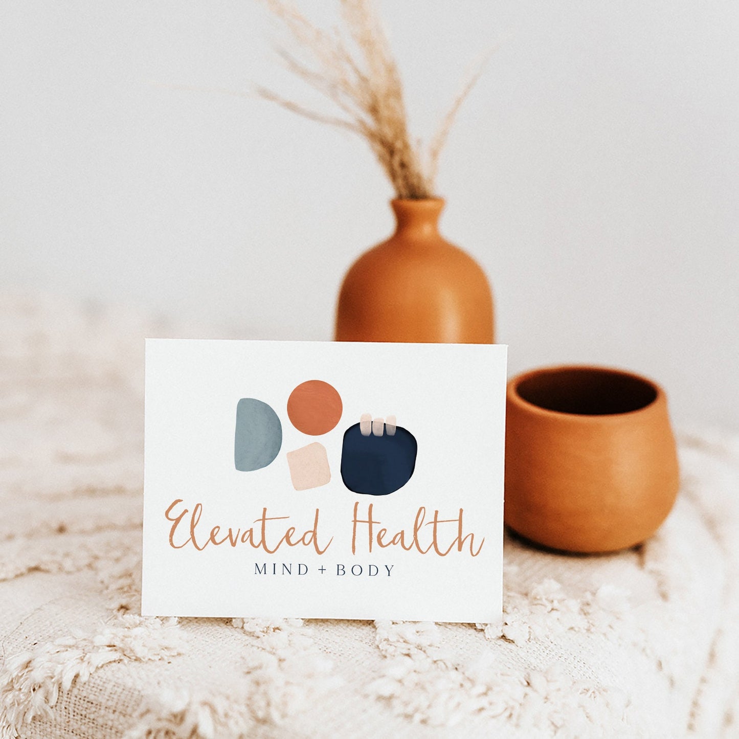 Elevated Health | Premade Logo Design | Abstract Shapes, Modern Boho, Mid Century